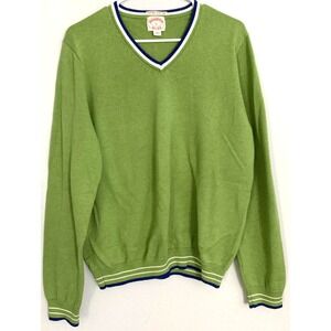Brooks Brothers Sweater Mens Large Green Supima Cotton V Neck Pullover Knit EUC‎